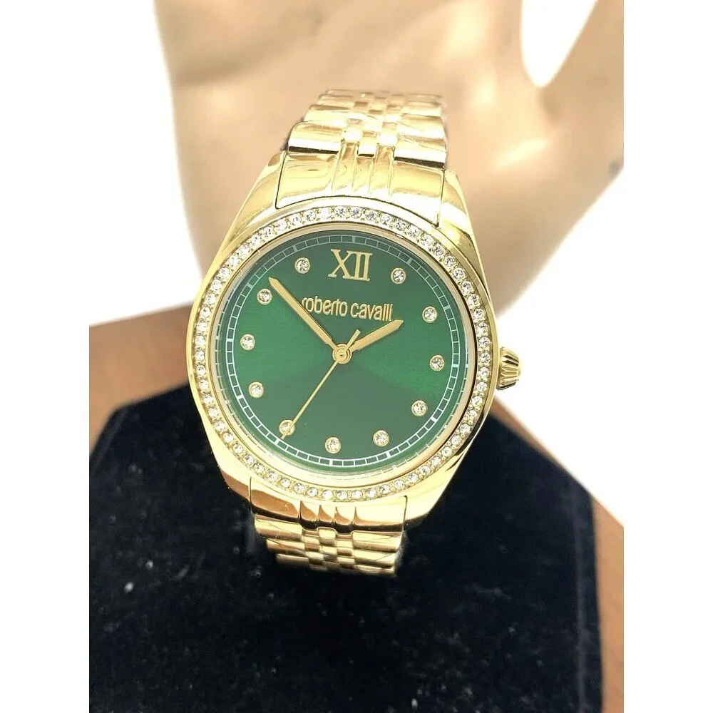 Roberto Cavalli Women's Watch 5L036 Green Dial Quartz Gold Stainless Steel 31mm